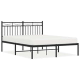 Metal Bed Frame without Mattress with Headboard Black 135x190 cm - Front View