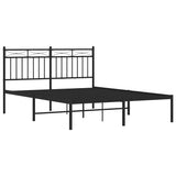 Metal Bed Frame without Mattress with Headboard Black 135x190 cm