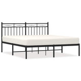 Metal Bed Frame without Mattress with Headboard Black 150x200 cm - Front View