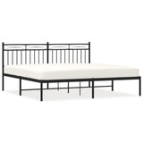 Metal Bed Frame without Mattress with Headboard Black 183x203 cm King - Front View