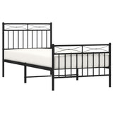Metal Bed Frame without Mattress with Footboard Black 90x190 cm - Side View