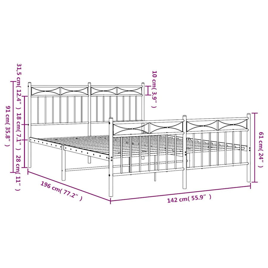 Metal Bed Frame without Mattress with Footboard Black 135x190 cm