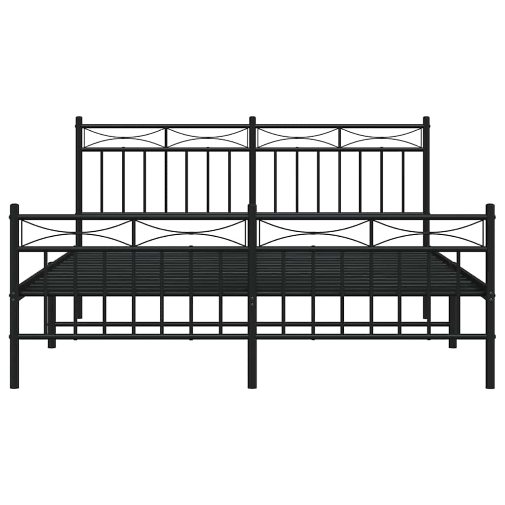 Metal Bed Frame without Mattress with Footboard Black 150x200 cm