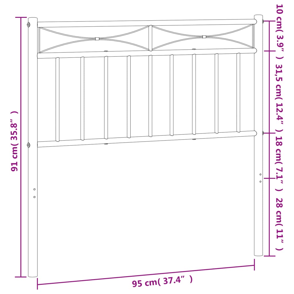 Metal Replace Headboard Black 90 cm