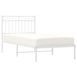 Metal Bed Frame without Mattress with Headboard White 90x190 cm - Side View