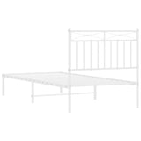 Metal Bed Frame without Mattress with Headboard White 90x190 cm - Close-Up Angle