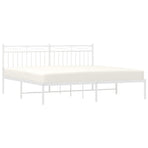 Metal Bed Frame without Mattress with Headboard White 183x203 cm King