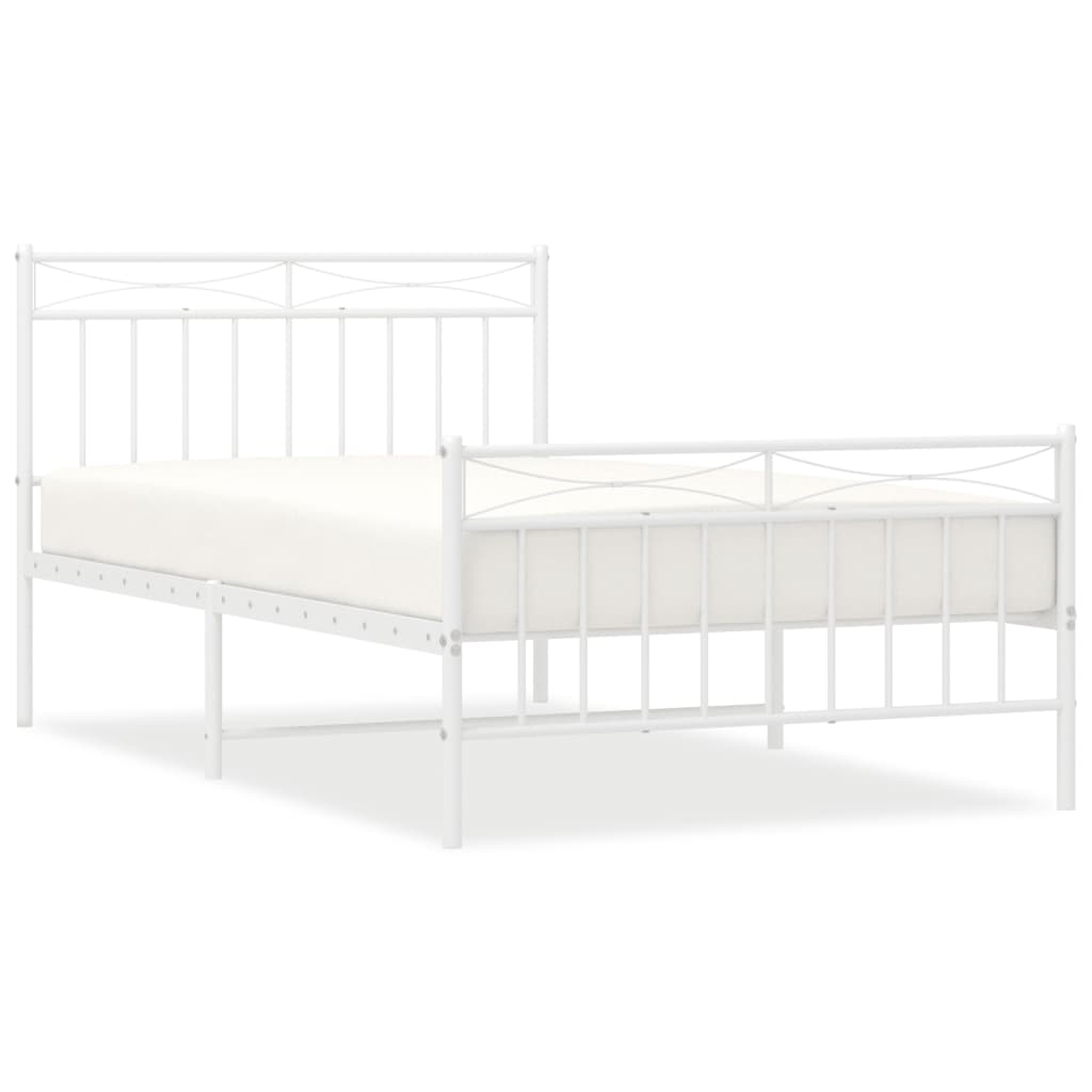 Metal Bed Frame without Mattress with Footboard White 107x203 cm King Single