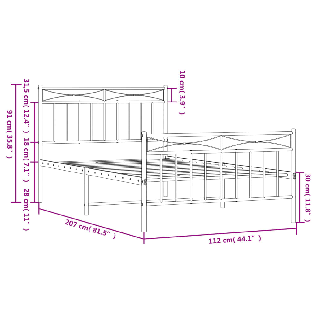 Metal Bed Frame without Mattress with Footboard White 107x203 cm King Single