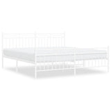 Metal Bed Frame without Mattress with Footboard White 183x203 cm King