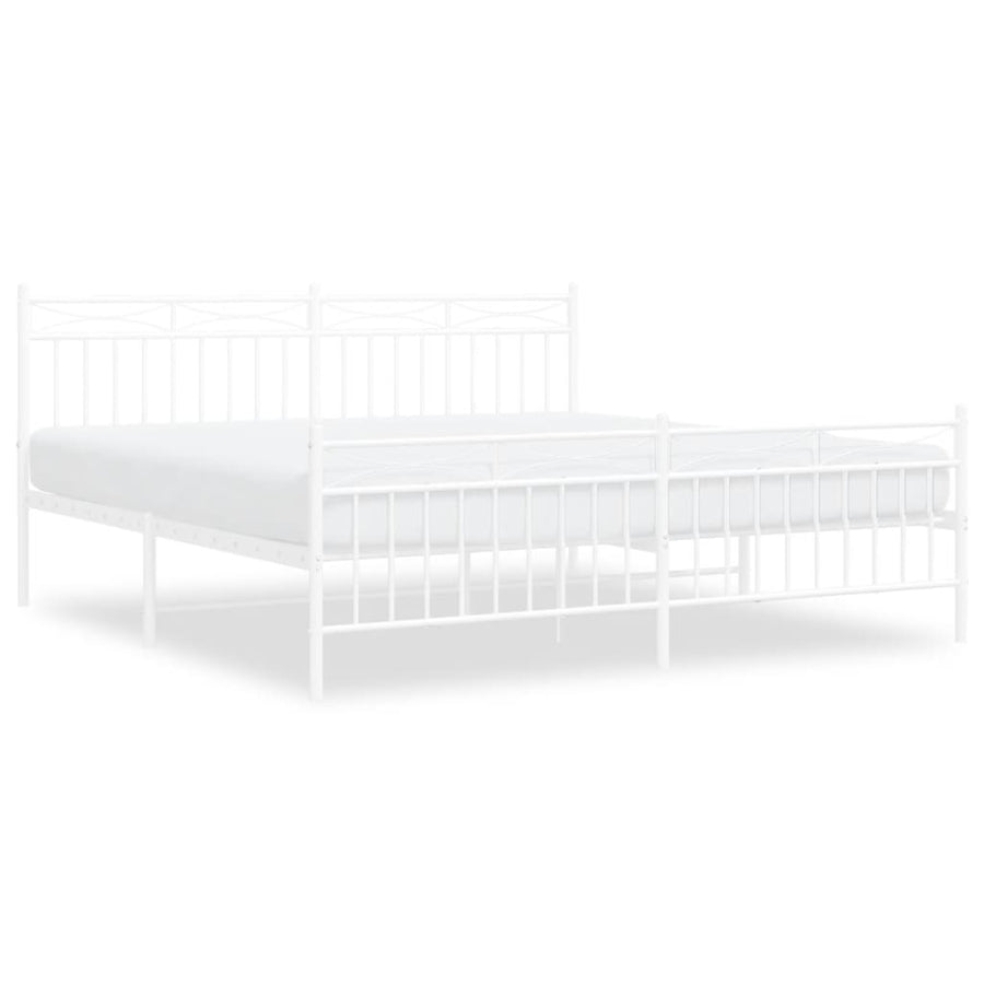 Metal Bed Frame without Mattress with Footboard White 183x203 cm King