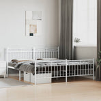 Metal Bed Frame without Mattress with Footboard White 183x203 cm King