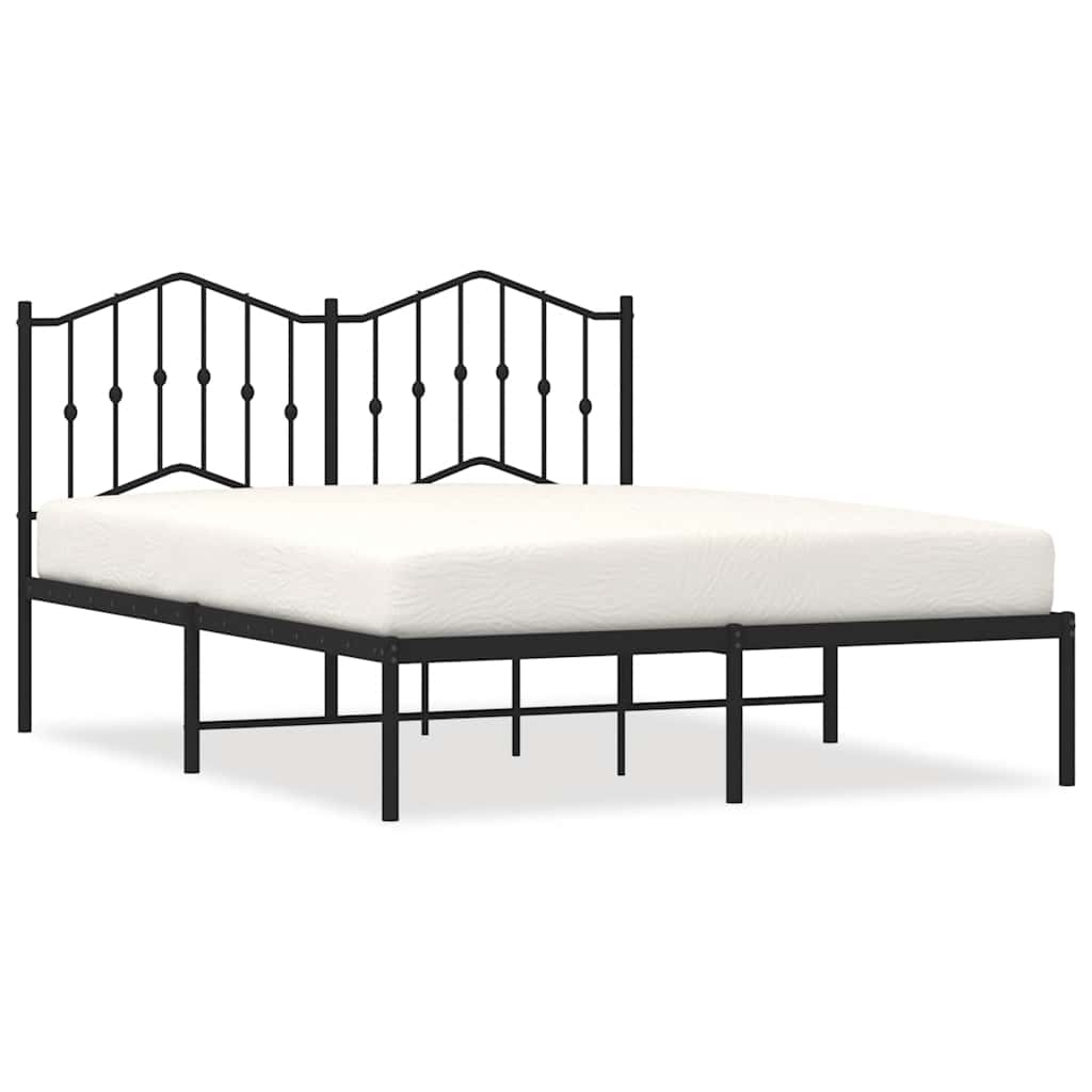 Metal Bed Frame without Mattress with Headboard Black 135x190 cm