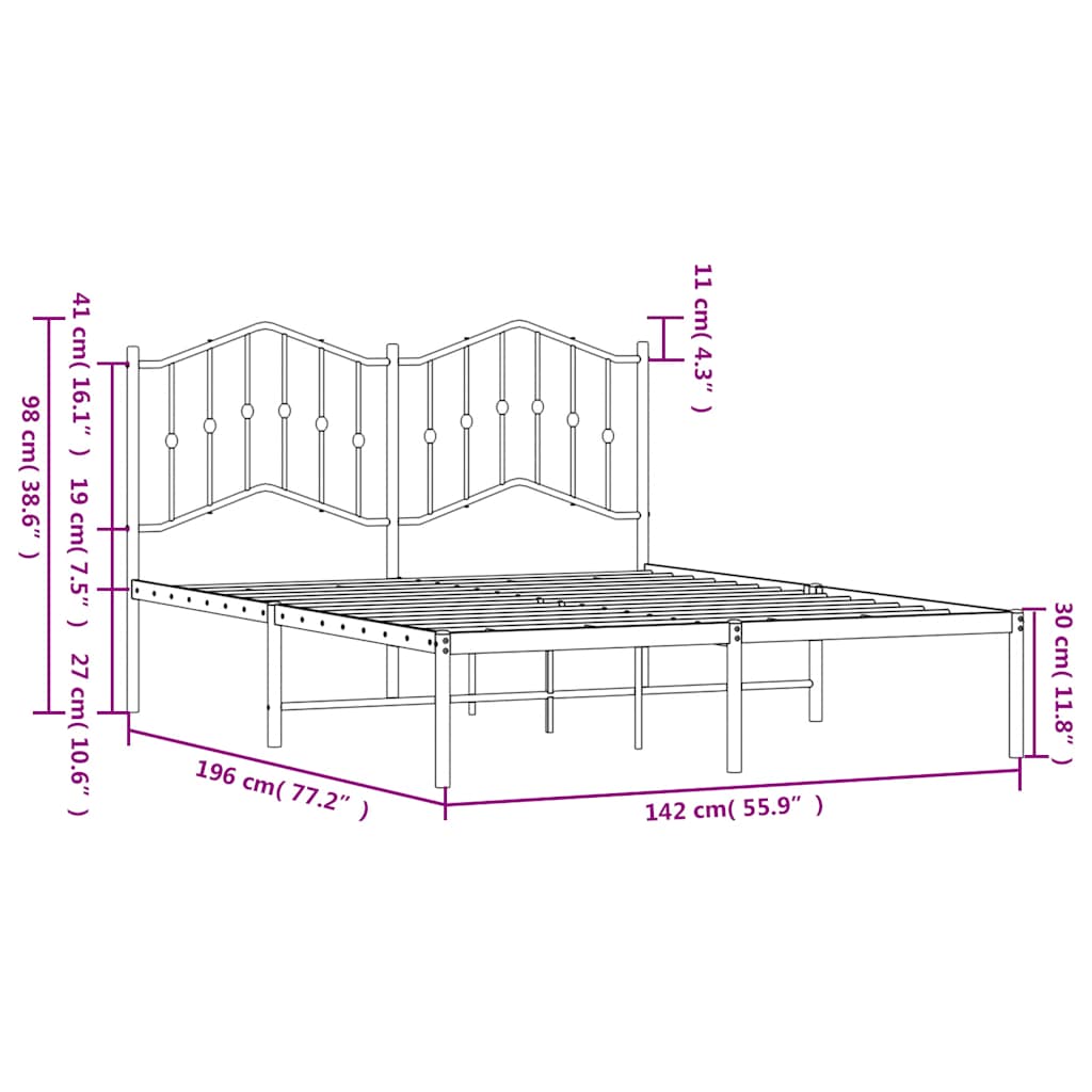 Metal Bed Frame without Mattress with Headboard Black 135x190 cm