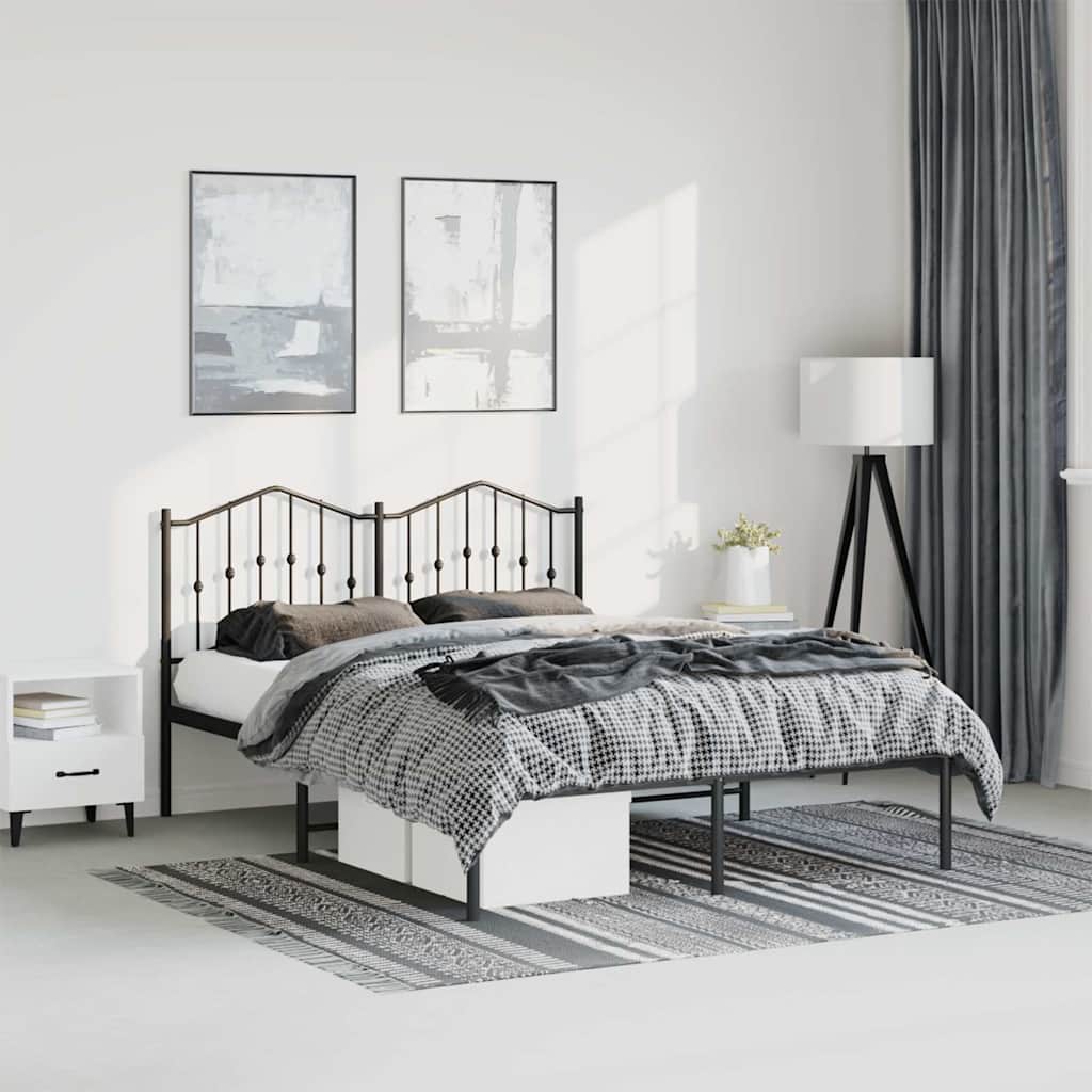 Metal Bed Frame without Mattress with Headboard Black 135x190 cm