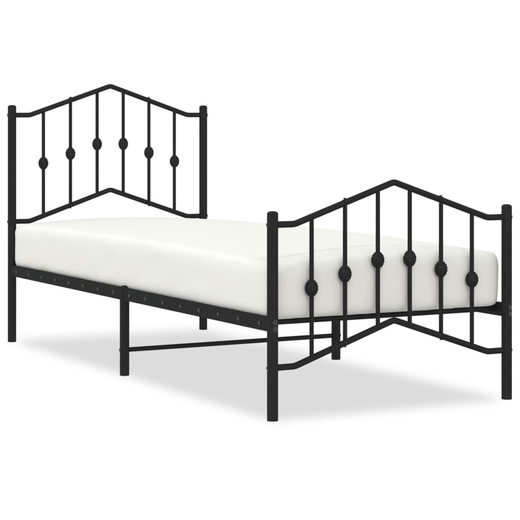 Metal Bed Frame without Mattress with Footboard?Black 90x190 cm