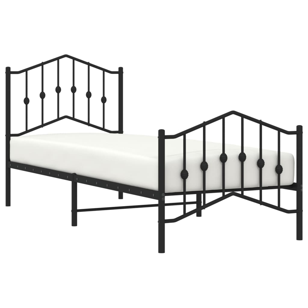 Metal Bed Frame without Mattress with Footboard?Black 90x190 cm