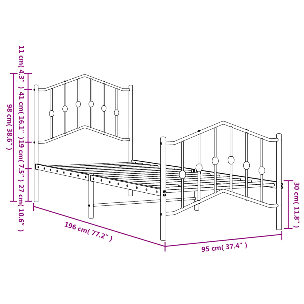 Metal Bed Frame without Mattress with Footboard?Black 90x190 cm