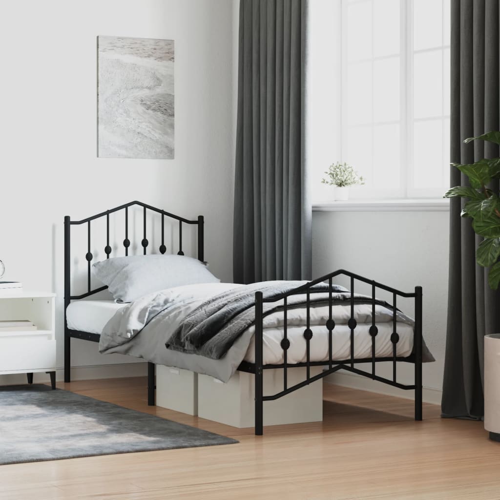 Metal Bed Frame without Mattress with Footboard?Black 90x190 cm