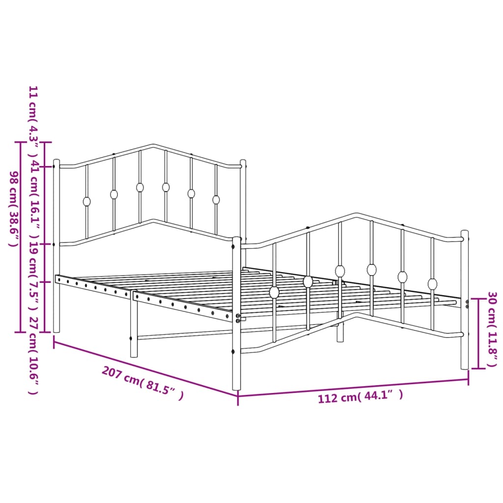 Metal Bed Frame without Mattress with Footboard?Black 107x203 cm King Single