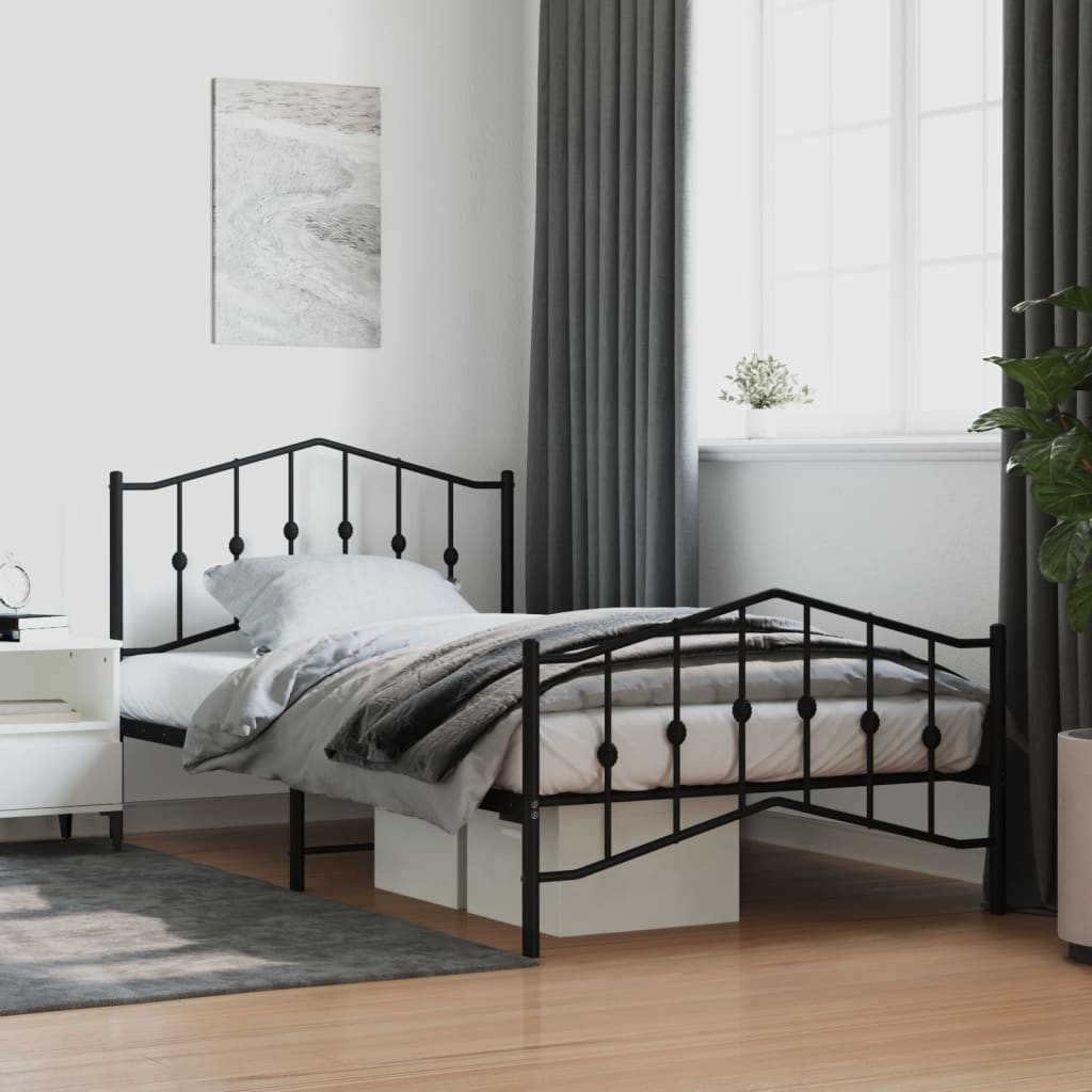 Metal Bed Frame without Mattress with Footboard?Black 107x203 cm King Single