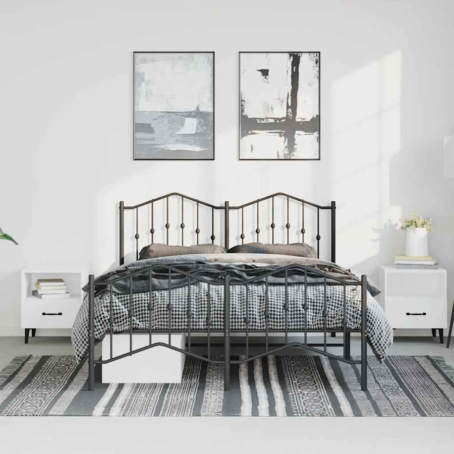 Metal Bed Frame without Mattress with Footboard Black 135x190 cm