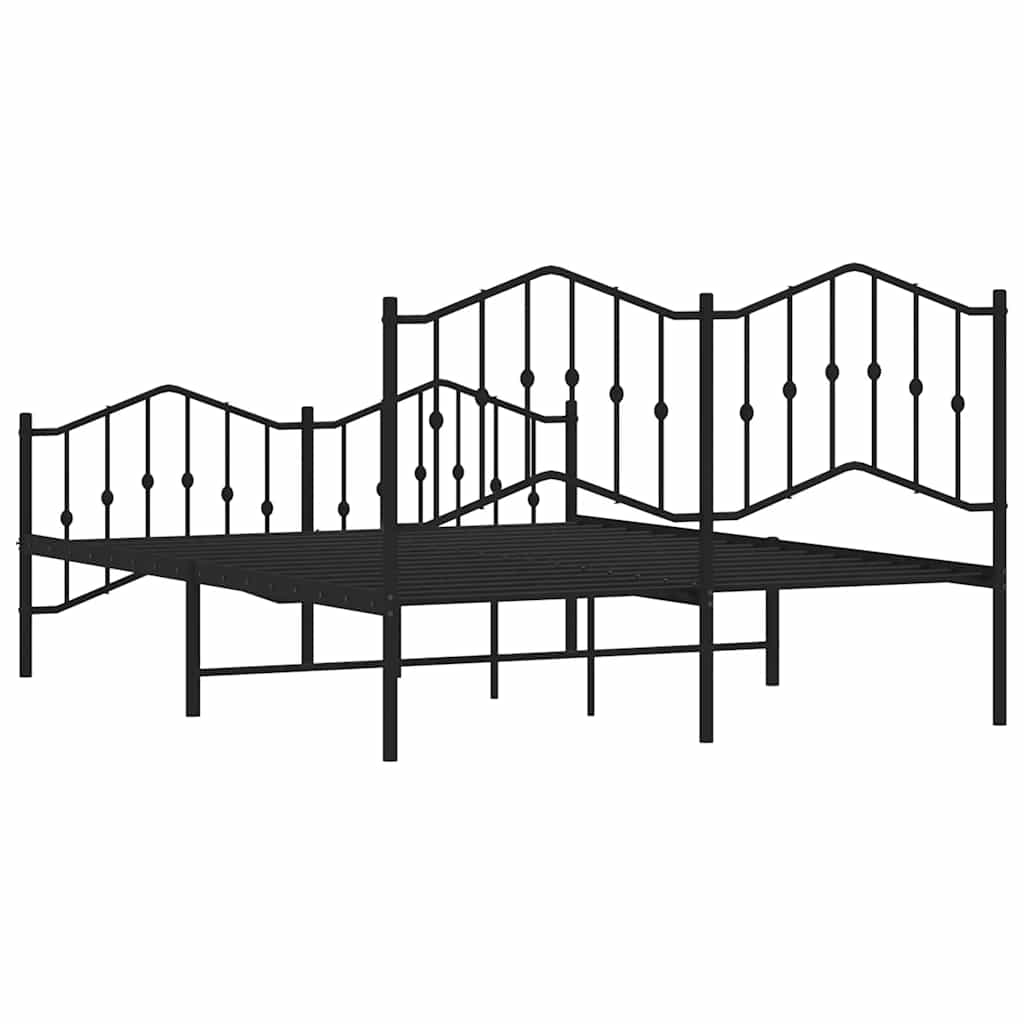 Metal Bed Frame without Mattress with Footboard Black 135x190 cm