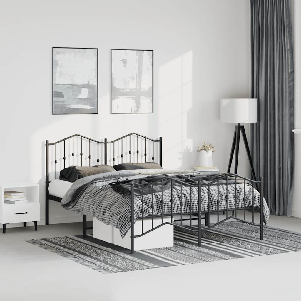 Metal Bed Frame without Mattress with Footboard Black 135x190 cm