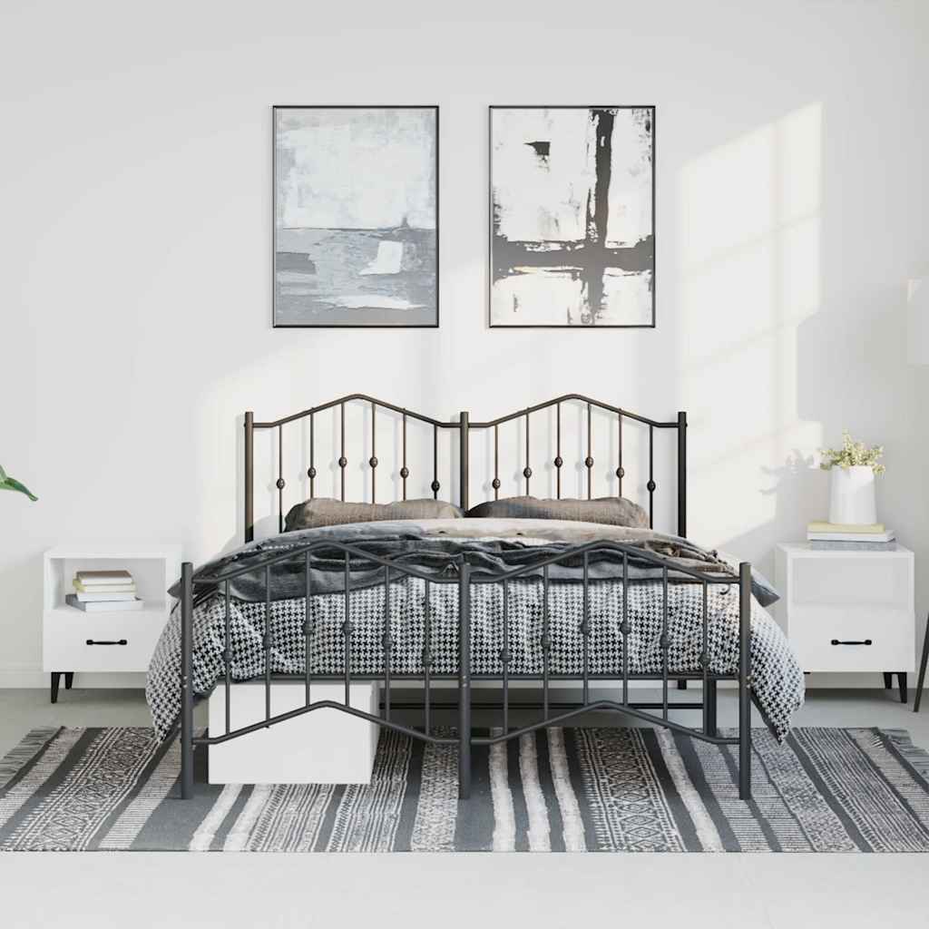 Metal Bed Frame without Mattress with Footboard?Black 150x200 cm