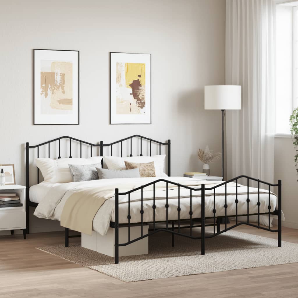 Metal Bed Frame without Mattress with Footboard?Black 183x203 cm King