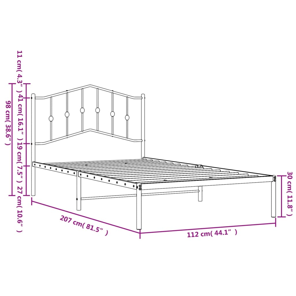 Metal Bed Frame without Mattress with Headboard White 107x203 cm King Single
