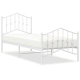 Metal Bed Frame without Mattress with Footboard White 90x190 cm
