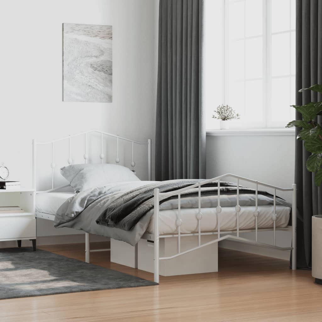 Metal Bed Frame without Mattress with Footboard White 107x203 cm King Single