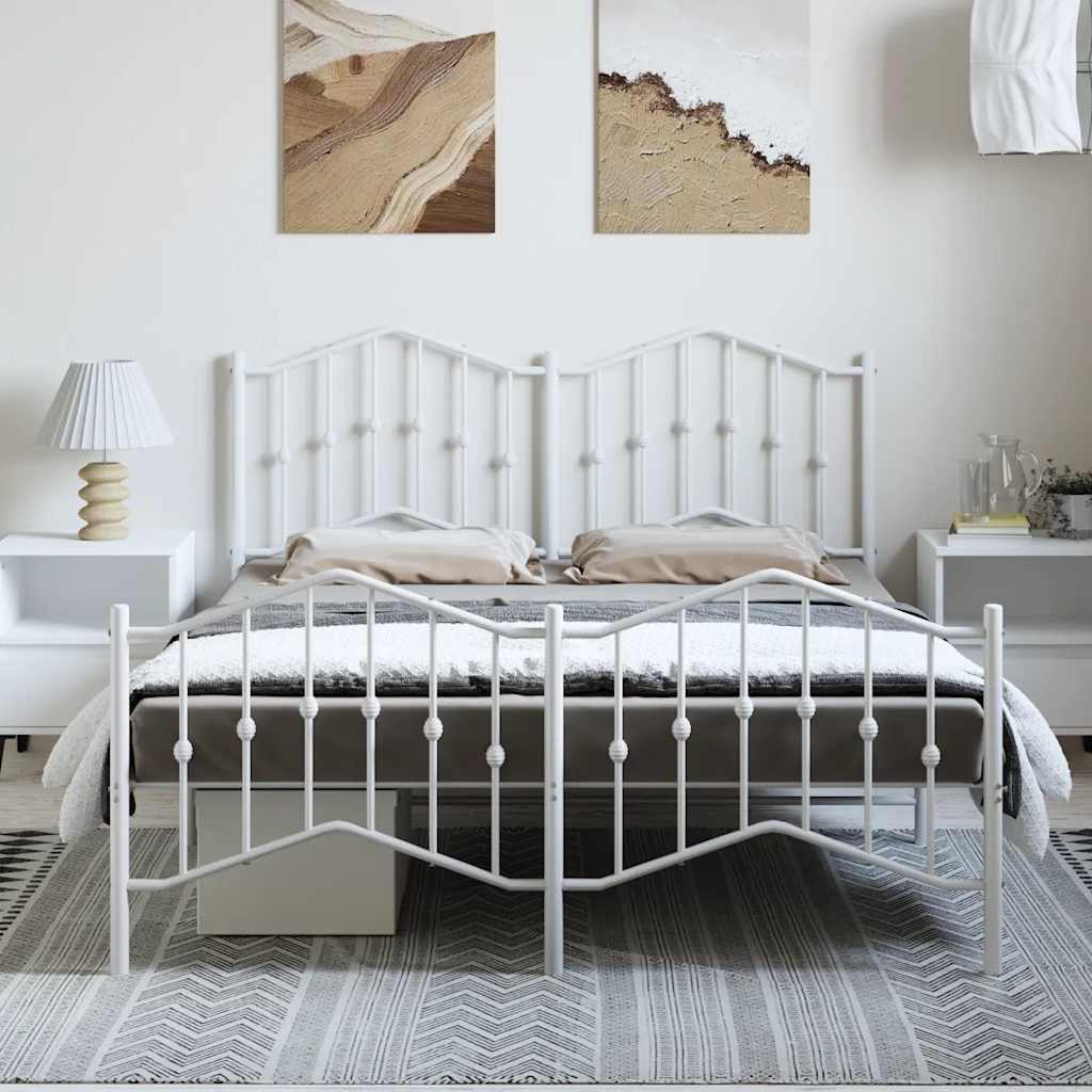Metal Bed Frame without Mattress with Footboard?White 135x190 cm