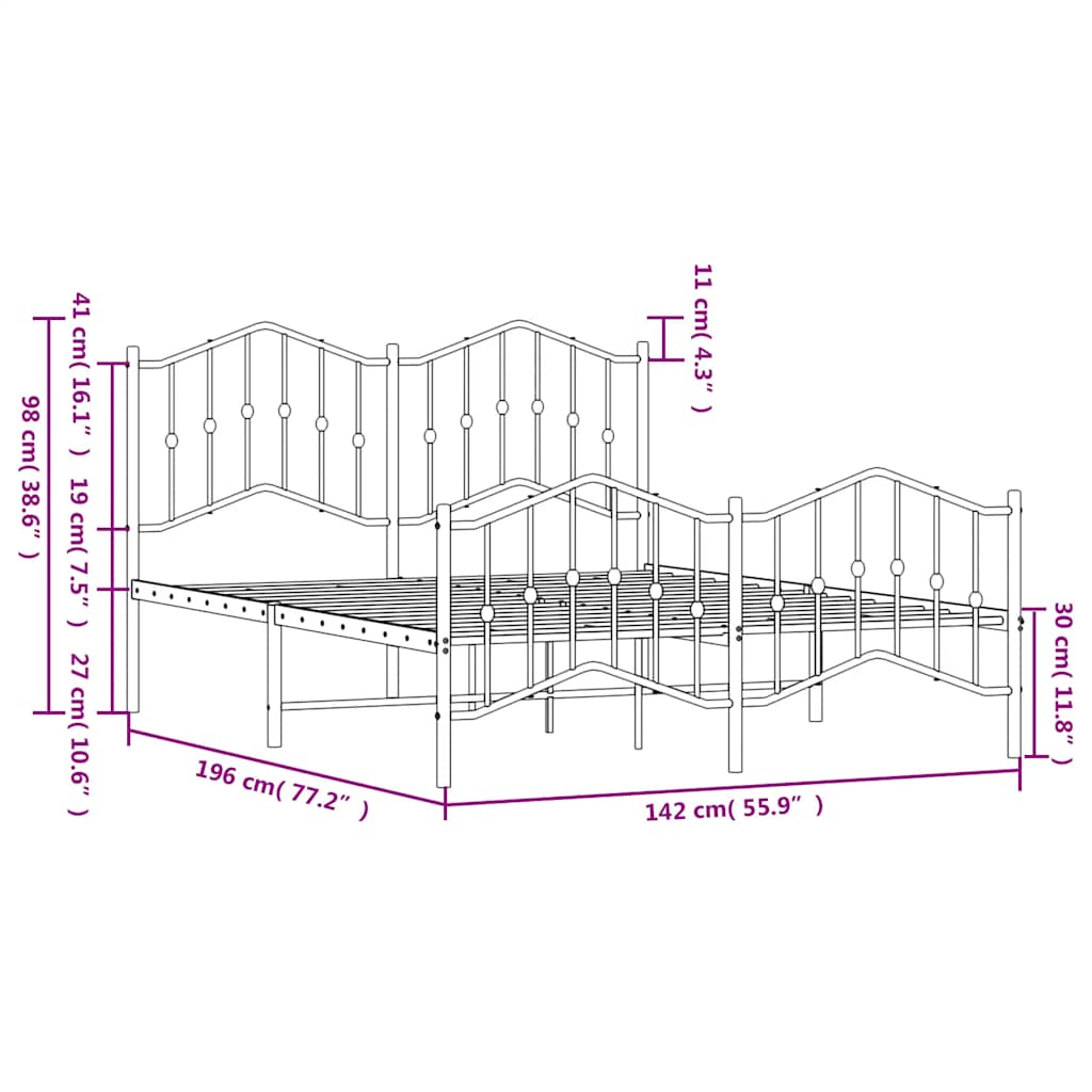 Metal Bed Frame without Mattress with Footboard?White 135x190 cm