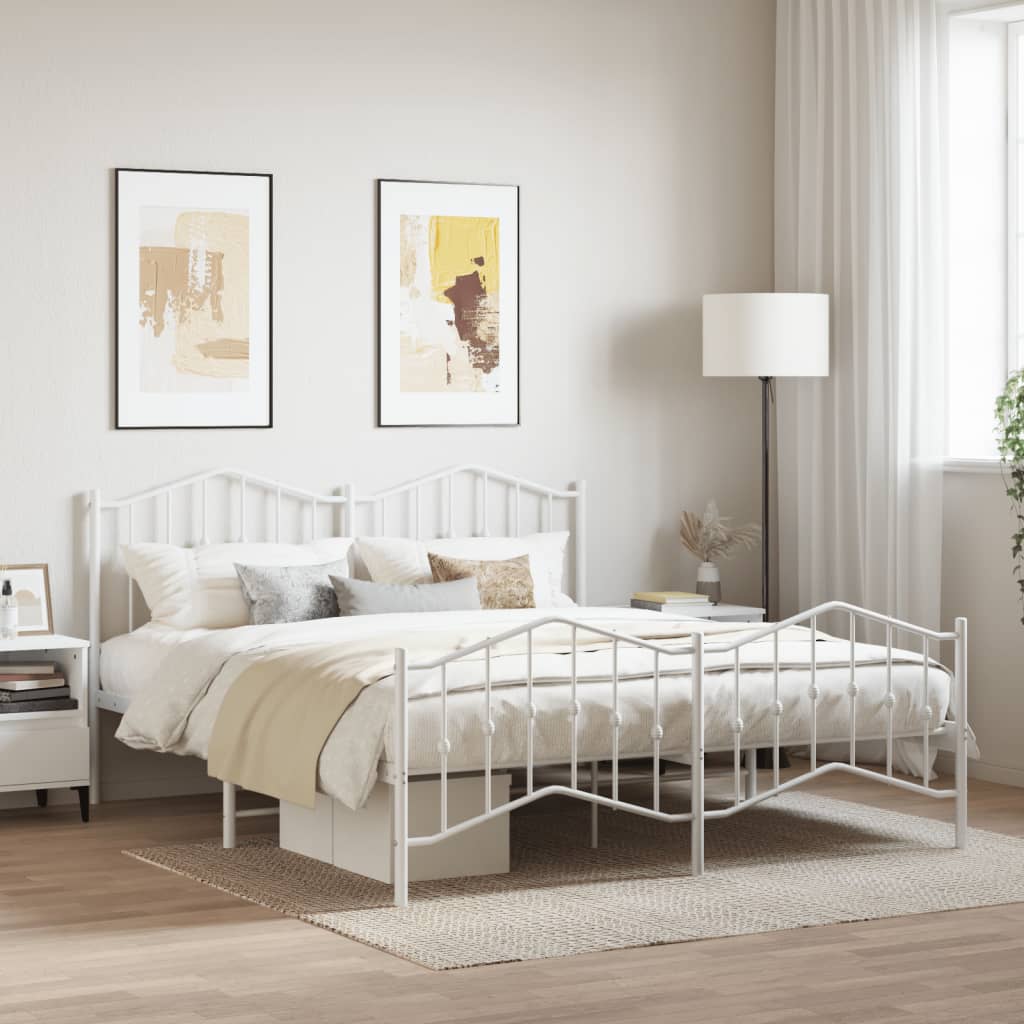Metal Bed Frame without Mattress with Footboard?White 183x203 cm King