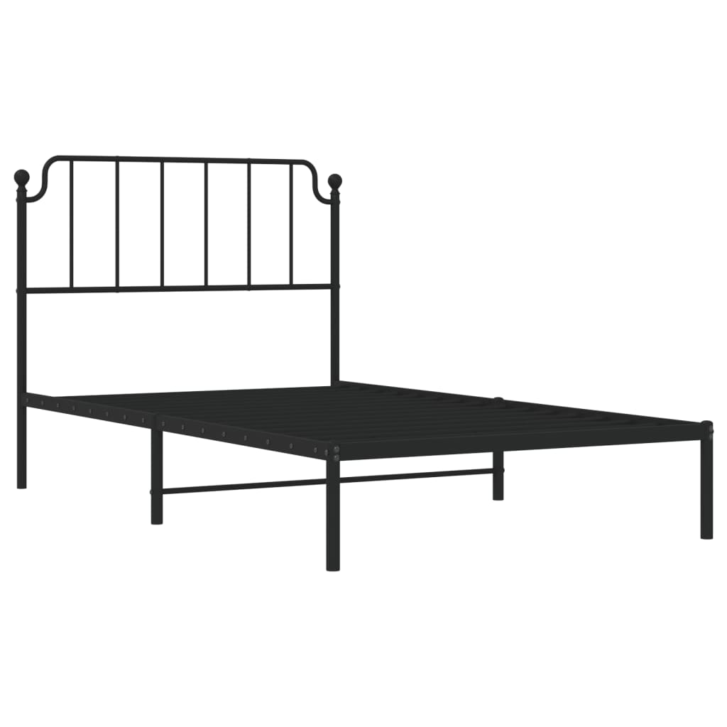 Metal Bed Frame without Mattress with Headboard Black 107x203 cm King Single