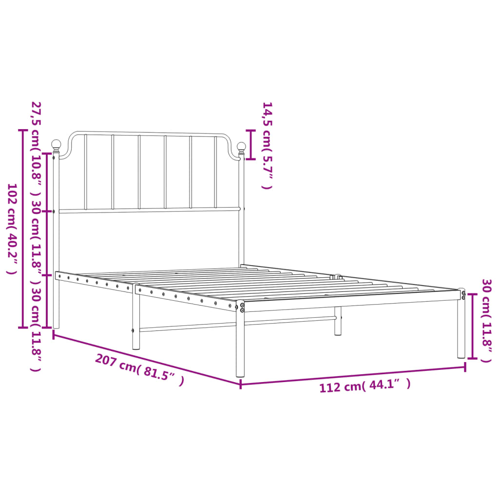 Metal Bed Frame without Mattress with Headboard Black 107x203 cm King Single