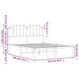 Metal Bed Frame without Mattress with Headboard Black 135x190 cm - Extra Image