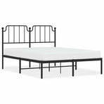 Metal Bed Frame without Mattress with Headboard Black 150x200 cm