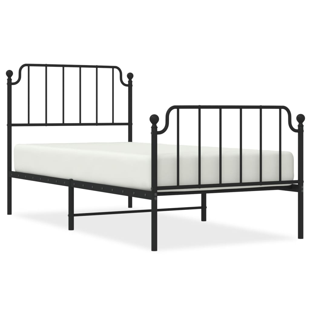 Metal Bed Frame without Mattress with Footboard Black 90x190 cm