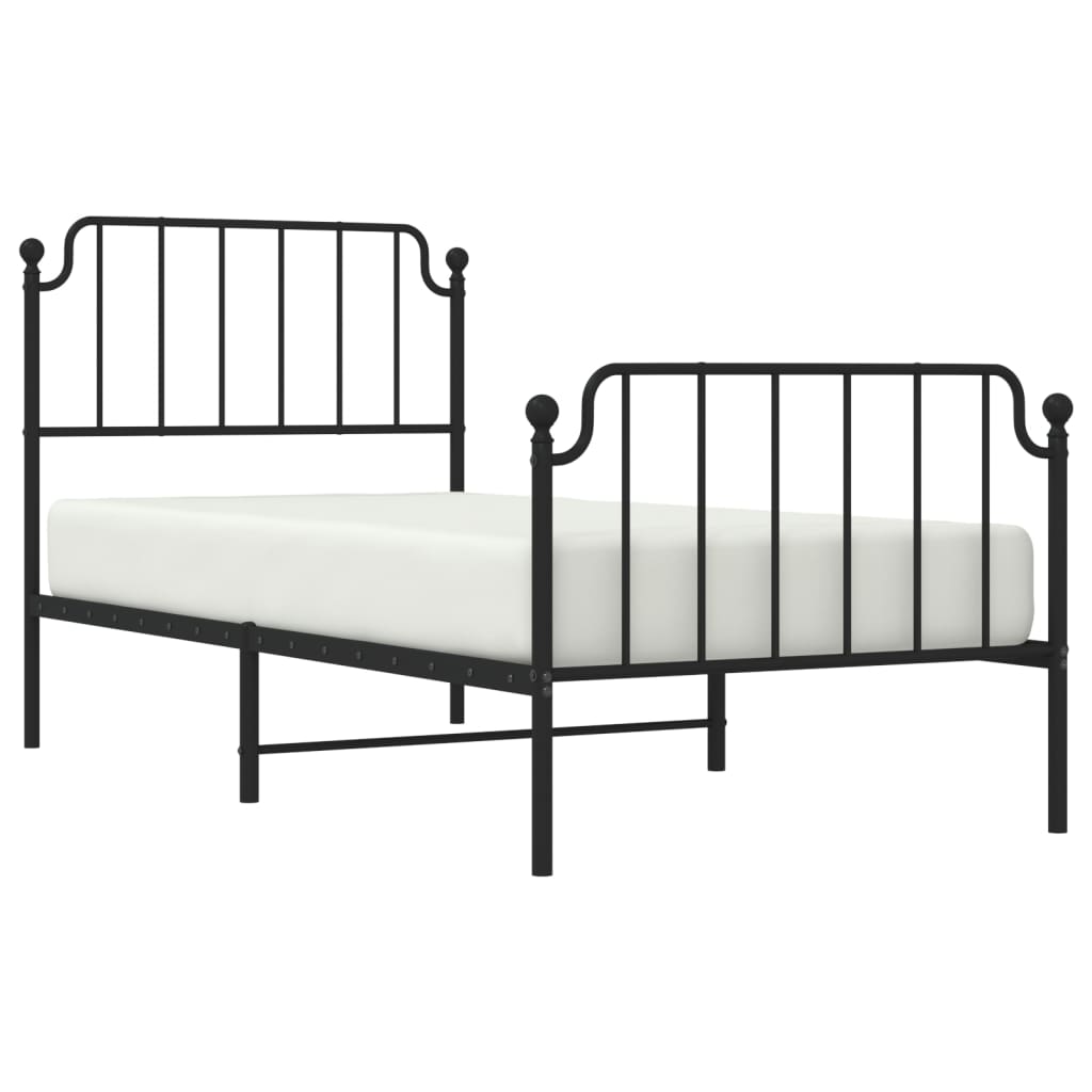 Metal Bed Frame without Mattress with Footboard Black 90x190 cm