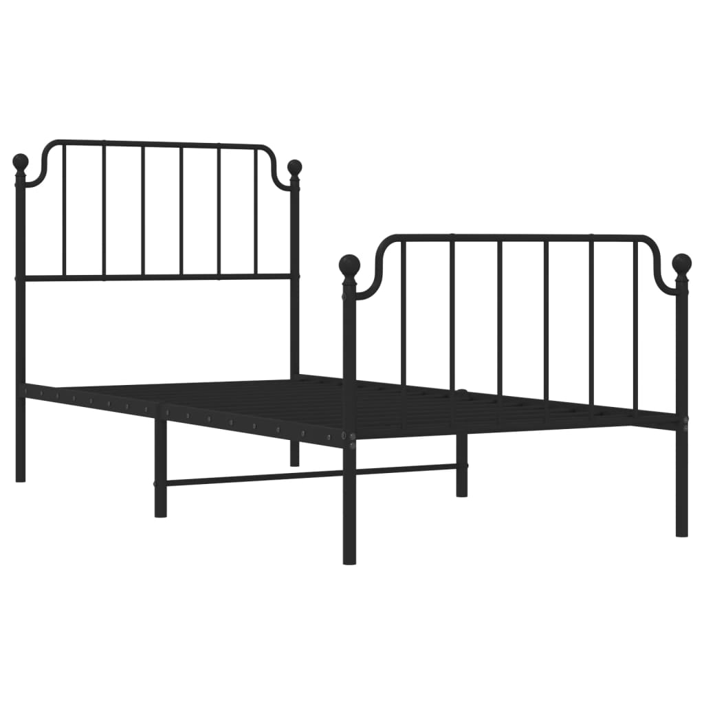 Metal Bed Frame without Mattress with Footboard Black 90x190 cm