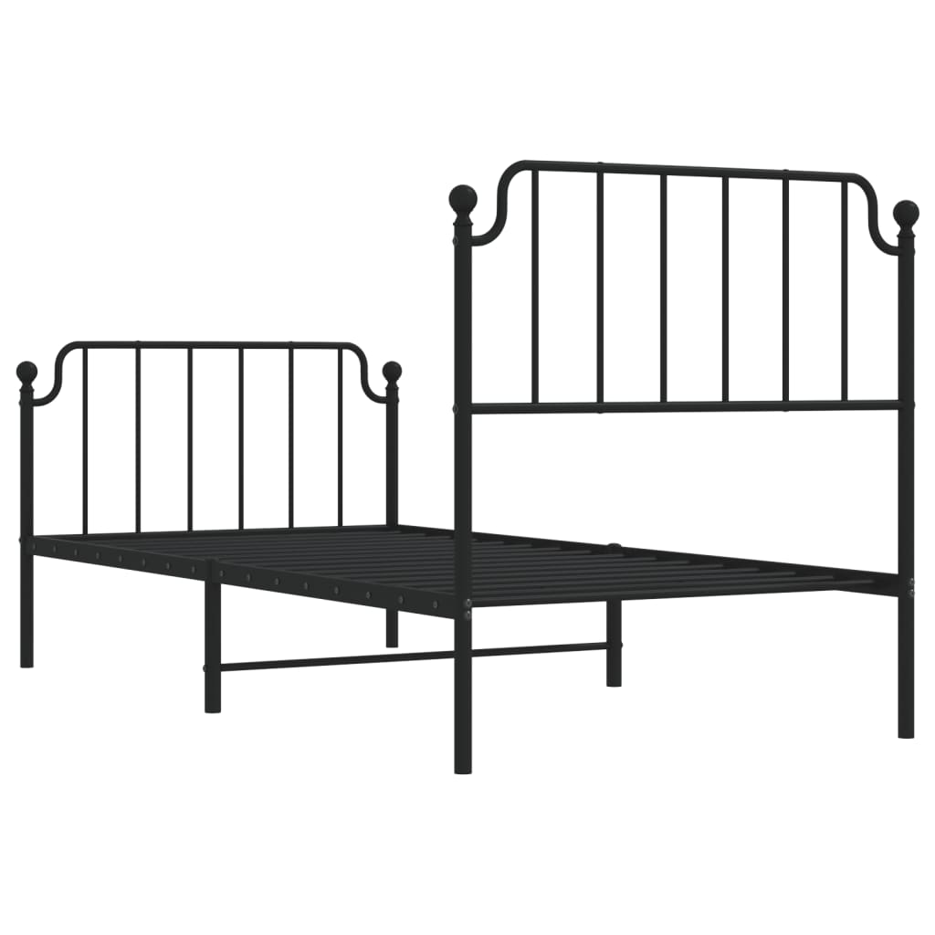 Metal Bed Frame without Mattress with Footboard Black 90x190 cm