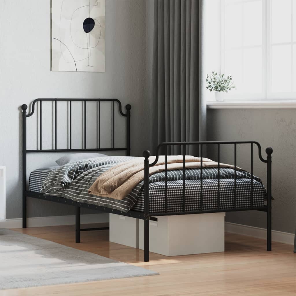 Metal Bed Frame without Mattress with Footboard Black 90x190 cm