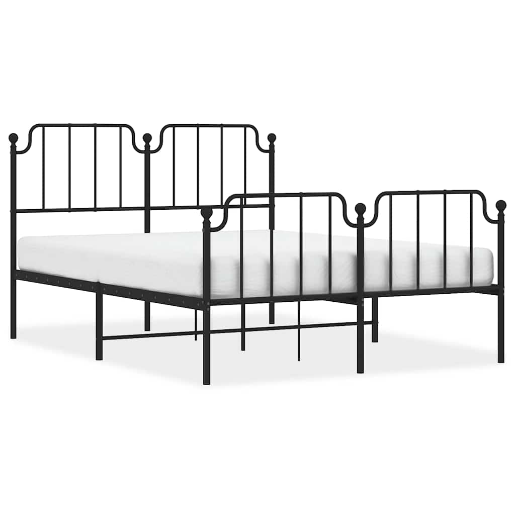 Metal Bed Frame without Mattress with Footboard?Black 135x190 cm