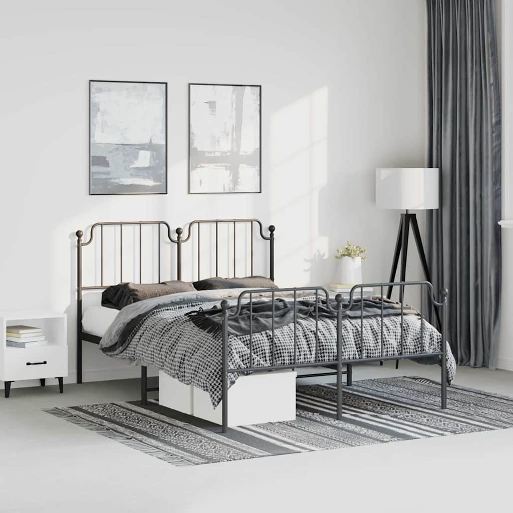 Metal Bed Frame without Mattress with Footboard?Black 135x190 cm
