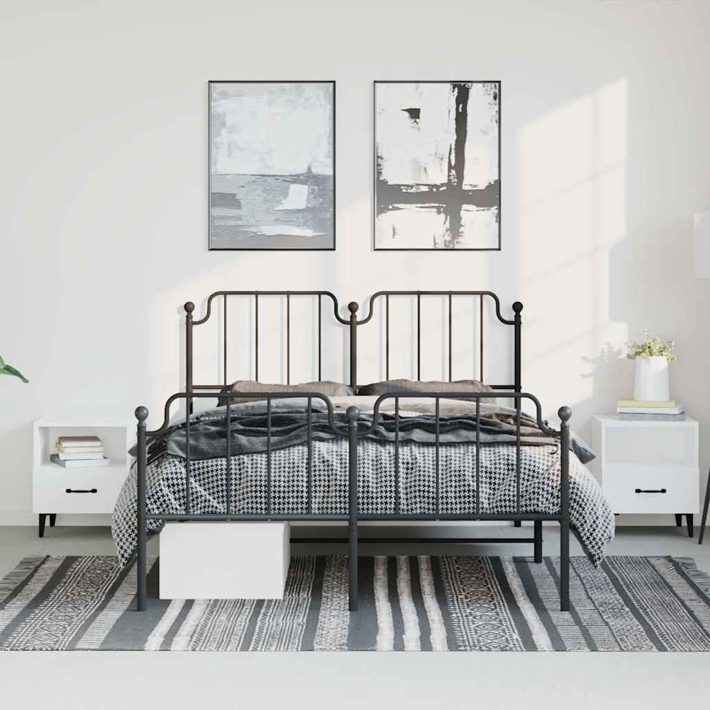 Metal Bed Frame without Mattress with Footboard?Black 150x200 cm