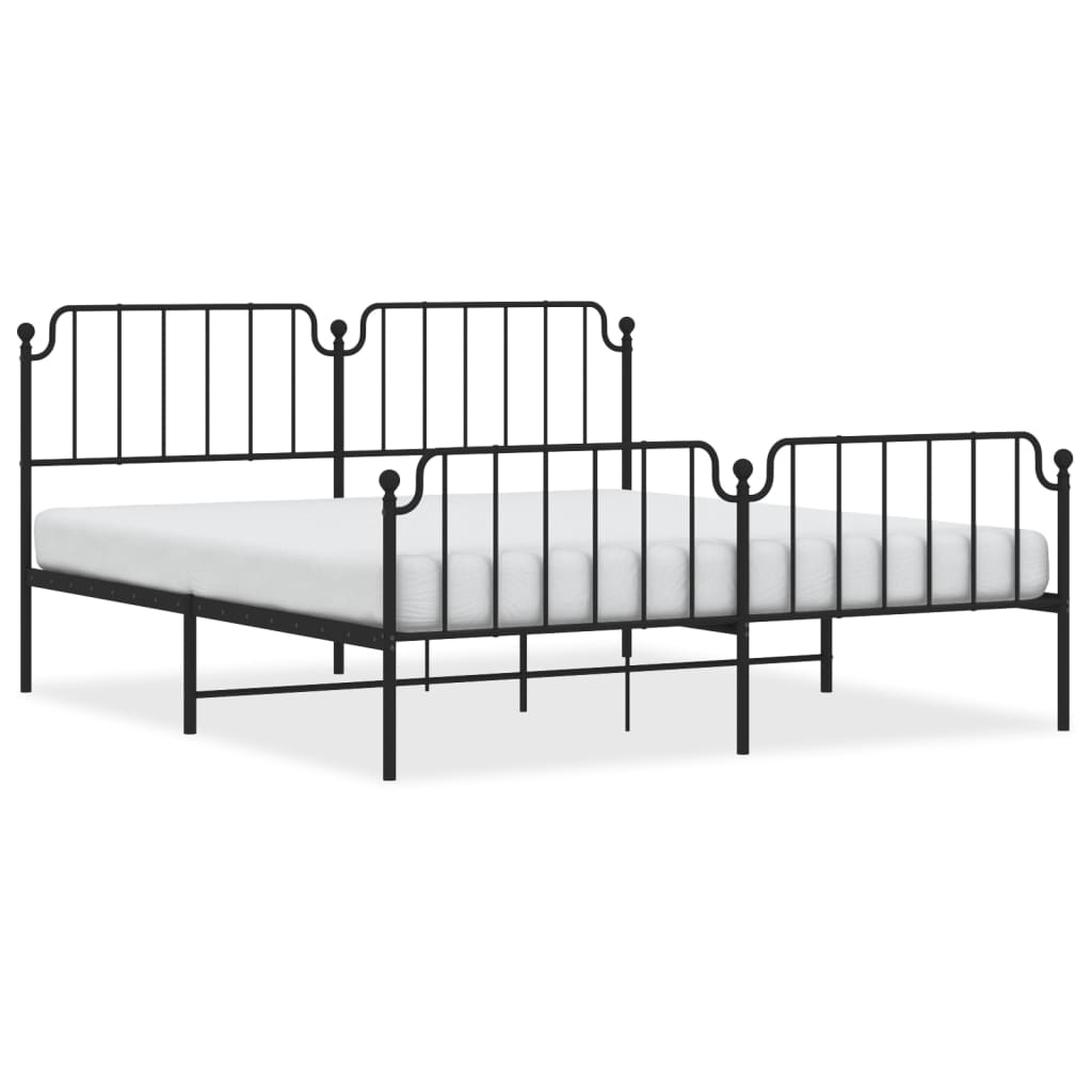 Metal Bed Frame without Mattress with Footboard?Black 183x203 cm King