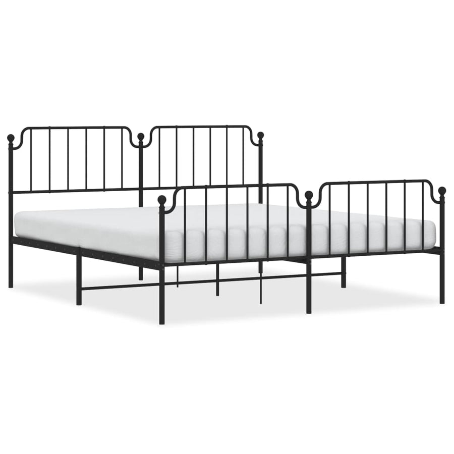 Metal Bed Frame without Mattress with Footboard Black 183x203 cm King